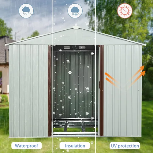 Vista 3 de SKYXIU Cobertizo de almacenamiento al aire libre impermeable, cobertizo de jardín de metal para bicicleta, papelera, máquina, gabinete