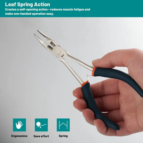 Vista 5 de SPEEDWOX Alicates de punta doblada de largo alcance con mandíbulas dentadas, alicates de punta larga en ángulo, alicates angulares con cortador