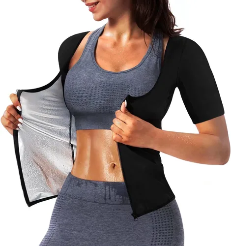 Vista 7 de Chaleco de sauna para mujer, camiseta sin mangas, con cremallera, de compresión, para entrenamiento de cintura Breathable armpit keep you dry when