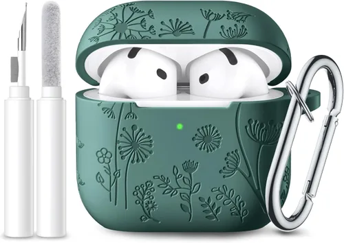 Vista 39 de Lerobo Funda para AirPods Pro 3 con kit de limpieza, funda de protección de 360° de silicona grabada con flores compatible con Apple AirPods Pro