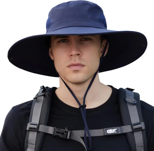 Vista 2 de Muryobao Sombreros de sol para hombre, UPF 50+, malla impermeable, ala ancha, sombrero de pesca