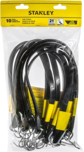Vista 10 de STANLEY S300421 - Cuerdas elásticas de goma negras de 21 pulgadas para todo tipo de clima con ganchos en S para asegurar lonas, transportador