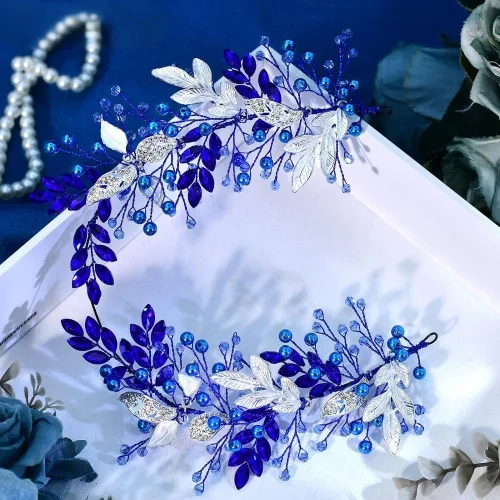 Vista 5 de Diadema de boda con diamantes de imitación hecha a mano con hojas de cristal para novia, accesorios para el cabello para novias y damas de honor