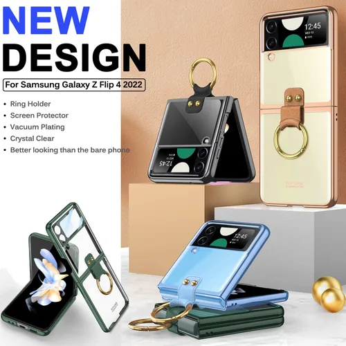 Vista 2 de Miimall Funda para teléfono Samsung Galaxy Z Flip 4, Z Flip 4 con anillo + protector de pantalla de vidrio templado, funda protectora delgada