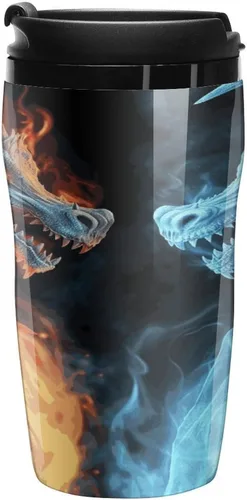 Ice And Fire Dragons Coffee Cup Hot Coffee Travel Mug Reusable Iced Coffee Cups Double Heat Insulation Coffee Mug with Leak-Proof Lid Stylish Travel