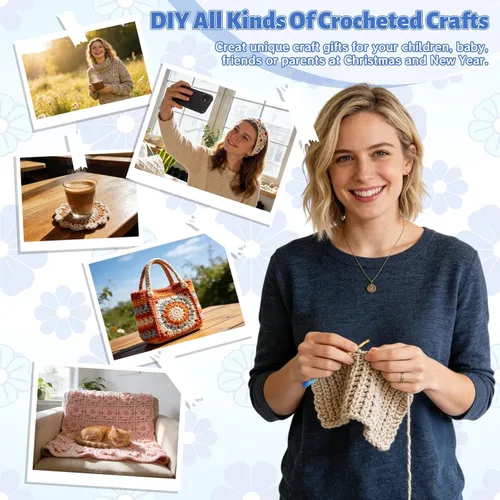 Vista 7 de Coopay Ganchos de ganchillo cálidos de agarre cómodo, mango de margarita verde para principiantes, juego de ganchos de ganchillo de eje de aluminio