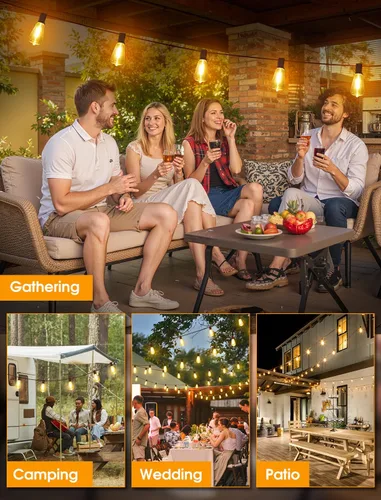 Vista 6 de Larkvue Guirnalda de luces para exteriores de 25 pies, luces de patio con 10+1 LED regulables, impermeables, inastillables, enlazables, ST38, Marrón