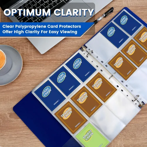 Vista 6 de Paquete de 120 fundas para tarjetas intercambiables, con capacidad para 2160 tarjetas, 9 bolsillos para carpetas de 3 anillas, 11 agujeros, fundas