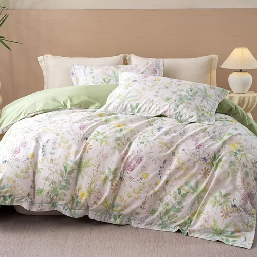 Vista 26 de OAITE - Juego de funda de edredón de 100% algodón con patrón floral, juego de ropa de cama suave que incluye 3 piezas