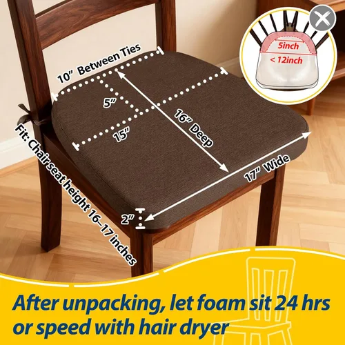 Vista 2 de AAAAAcessories Cojines para silla en forma de D, cojines para silla de comedor de 2" de espesor con lazos y removibles, funda lavable a máquina, 17
