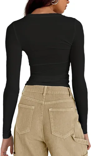 Vista 2 de Abardsion Camiseta corta para mujer, estilo casual, básica, ajustada, manga corta, cuello redondo, ajustada