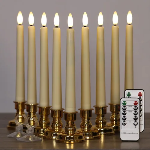 Paquete de 9 velas de ventana sin llama de mecha 3D con control remoto y temporizador, velas LED de 8 pulgadas de alto, color marfil de 8 pulgadas