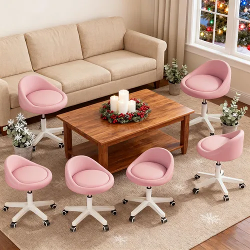 Vista 25 de Taburete con Ruedas – Asiento Giratorio Ergonómico, Altura Ajustable, Ruedas Ultra Silenciosas, Cojín Acolchado de Cuero PU, para Salón, Oficina