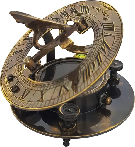 Vista 7 de Brújula de reloj de sol en caja - Dial de bolsillo náutico marino, regalo de barco, reloj de sol réplica reloj para entusiastas del barco pirata