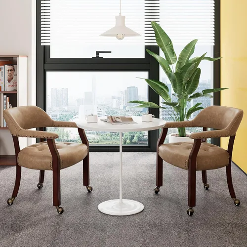 Vista 54 de Juego de 2 sillas de comedor con ruedas, poliuretano gris antiguo Gris (Antique Grey)