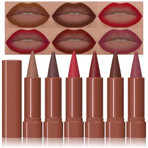 Vista 24 de evpct Combo de delineador de labios metálico rosa brillante y lápiz labial, lápiz labial con punta de cono para mujer, de larga duración