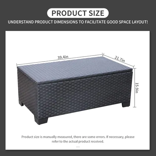 Vista 2 de Rattaner Mesa de centro para patio con almacenamiento de mimbre para exteriores y mesa auxiliar de mimbre para todo tipo de clima con cubierta Negro