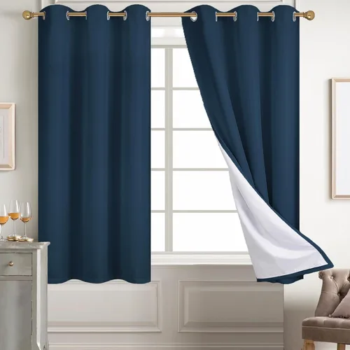 Vista 116 de Diraysid Cortinas 100% opacas de lino negro para dormitorio, con ojales, aislamiento térmico, cortinas de oscurecimiento de habitación