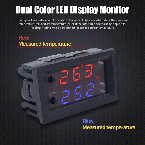Vista 2 de Twidec Controlador de temperatura /DC 12V programable -50 a 230.0 °F (-58 a 230 °F) Pantalla LED rojo/azul Monitor Módulo de control de termostato
