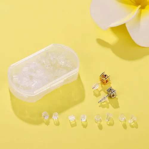 Vista 3 de Kerryjewl Respaldos de Silicona para Aretes, 100 piezas Transparentes de Repuesto para Aretes de Botón y Aros, Hipoalergénicos de Goma Cómodos No
