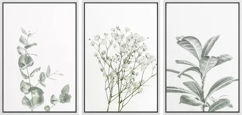 Vista 26 de Lienzo de 3 piezas, arte contemporáneo, decoración de pared moderna, cascada y flores