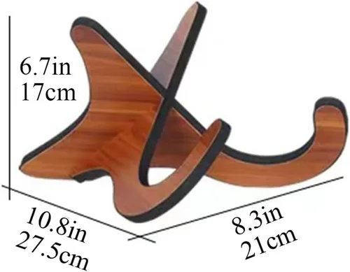 Vista 3 de Coret Soporte para instrumentos musicales, soporte de ukelele portátil con soporte para arco, soporte de madera para ukelele, guitarra pequeña