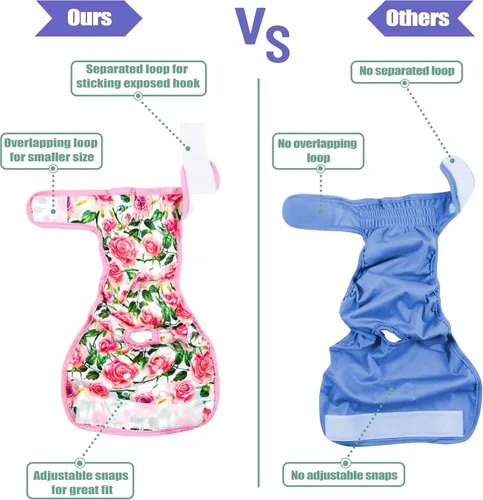 Vista 3 de wegreeco - Pañales lavables y reutilizables para perros (patrón elegante), pañales para perras, paquete de 3 (floral, talla S)