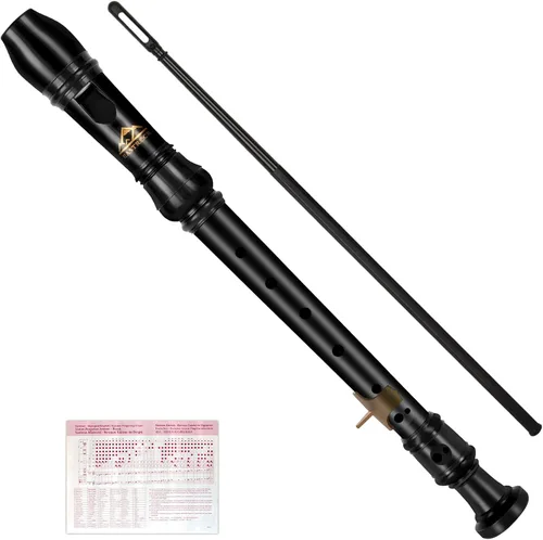 Eastrock Grabadora soprano, instrumento de grabación, estilo alemán, llave C, 3 piezas, ABS con varilla de limpieza, tabla de dedos, bolsa de Negro