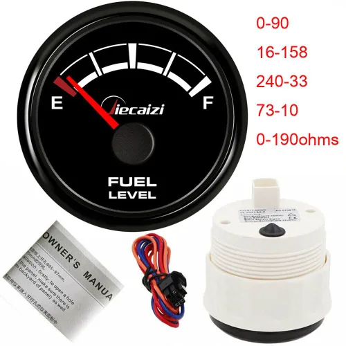 Vista 3 de Medidor de nivel de combustible de 2.047 in/2-1/16 pulgadas, impermeable, 7 colores de retroiluminación, 0-90ohmios, 16-158ohmios, 73-10ohmios
