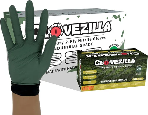 Vista 9 de Guantes industriales de nitrilo de 2 capas de 8.5 milésimas de pulgada de grosor, desechables, resistentes a desgarros, textura de diamante elevado