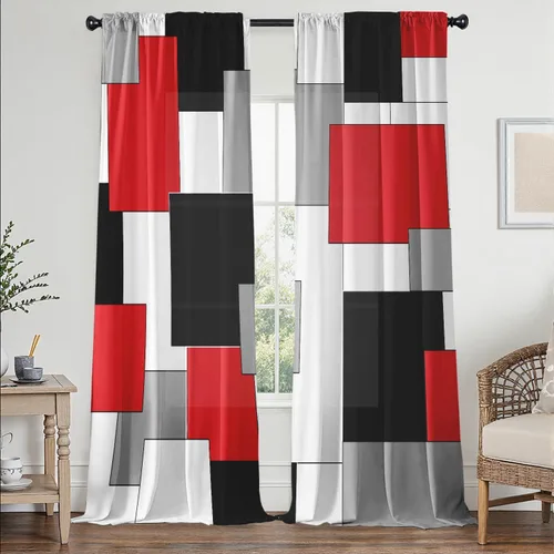 Vista 23 de Cortinas negras y grises para sala de estar, 63 pulgadas de largo, cortinas geométricas modernas, negras, blancas, grises, abstractas, con bolsillo