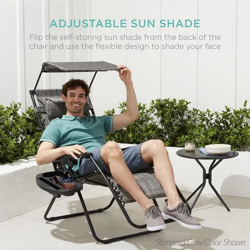 Vista 45 de Best Choice Products Silla reclinable plegable de gravedad cero para exteriores, de patio, para salón al aire libre, con toldo ajustable