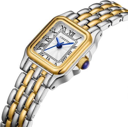 Vista 2 de CHEETAH Relojes de oro para mujer con pulsera vintage pequeña, esfera romana rectangular