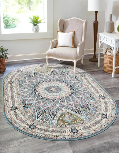 Vista 8 de Unique Loom Colección Narenj Adams - Alfombra de área (3 pies 1 pulgada octágono azul/borgoña)