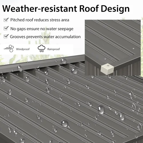 Vista 4 de IRONMAX Cobertizo de almacenamiento para exteriores con piso, cobertizo de jardín grande de acero galvanizado de 8 x 6 pies con puertas correderas