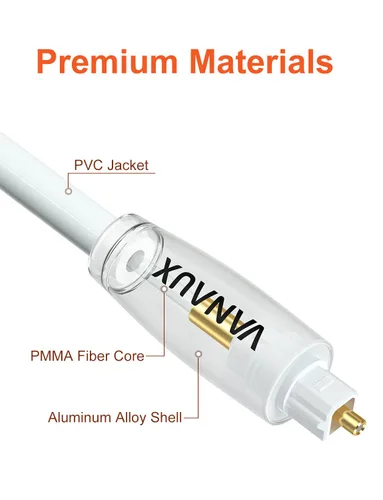Vista 3 de VANAUX Cable de audio óptico blanco, cable óptico digital S/PDIF Toslink de fibra óptica para cine en casa, barra de sonido