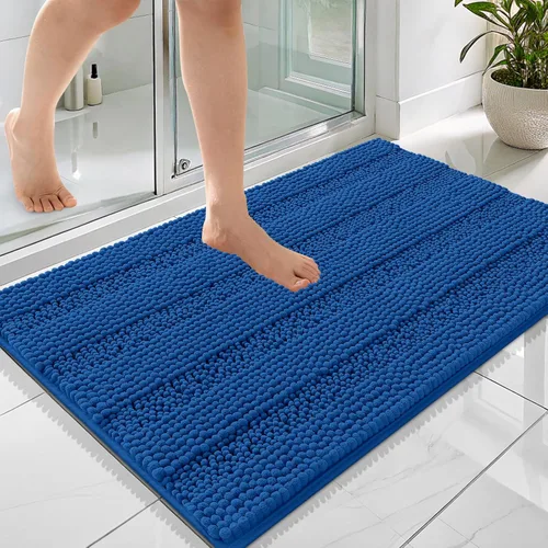 Vista 300 de OLANLY Alfombras de Baño Gruesas de 47 x 20 pulgadas, Extra Suaves Absorbentes de Chenilla a Rayas, Respaldo de Goma, Lavables y Secables a Máquina