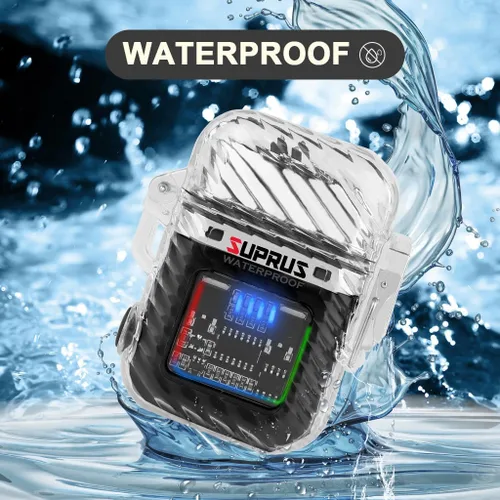 Vista 4 de SUPRUS Luminoso 3 modos de linterna resistente al viento, impermeable, encendedor eléctrico recargable de plasma de doble arco con silbato de Negro