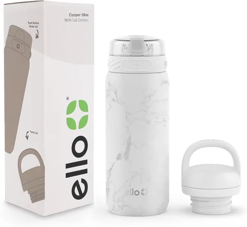 Vista 133 de Ello Cooper Twist - Botella de agua de acero inoxidable de 32 onzas con tapa popote A prueba de fugas Doble pared y aislada al vacío Asa