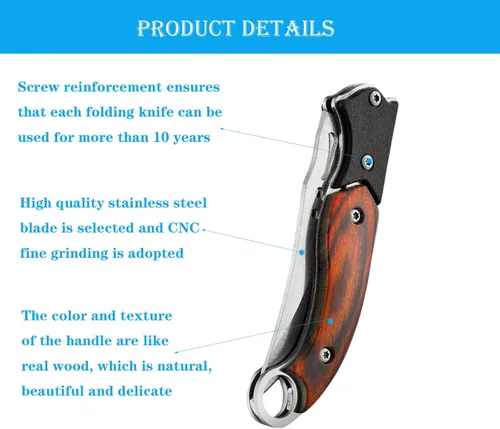 Vista 4 de Cuchillo Plegable Pequeño Cuchillo Táctico Cuchillo de Bolsillo para Salvamento al Aire Libre Conveniente para Llevar Diariamente (12 UNIDADES)