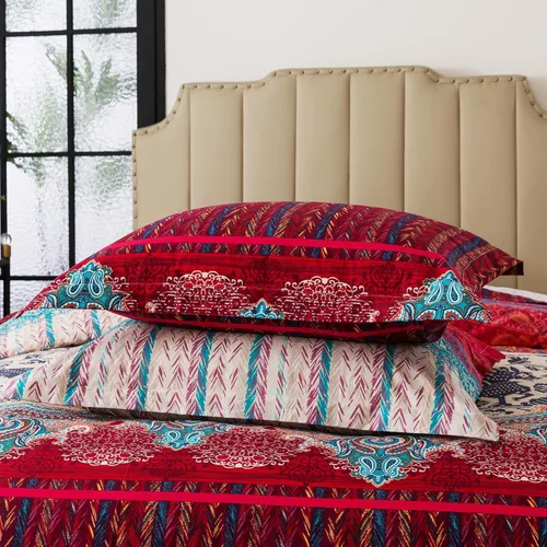 Vista 6 de FADFAY Juego de funda de edredón exótica bohemia, tamaño Queen, 100% algodón cepillado, suave, bohemio, estampado étnico, colorido, reversible