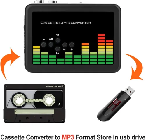 Vista 3 de Conversor de cassette USB a MP3, grabadora de cassette portátil, reproductor de audio y música, convertidor de cinta a MP3 con auriculares,