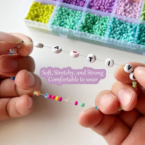 Vista 5 de Cuerda elástica de 0.020 in, cuerda elástica transparente para hacer pulseras, 131 yardas de hilo elástico transparente para cuentas de semillas