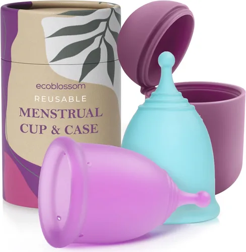 Vista 12 de EcoBlossom - Juego de 2 copas menstruales reutilizables y estuche - Las copas menstruales de silicona de grado médico más confiables - Uso cómodo