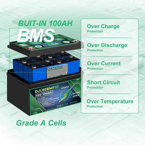 Vista 3 de Batería LiFePO4 de 12.8 V 100 Ah con BMS de 100 A incorporada Batería de litio de 12 V 1280 Wh Baterías de litio con vida útil de 10 años, perfectas