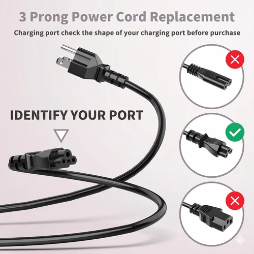 Vista 2 de Cable de alimentación para portátil de 3 clavijas de 6 pies, cable de Mickey Mouse NEMA 5-15P a IEC C5 de repuesto, cable de alimentación de 18 AWG