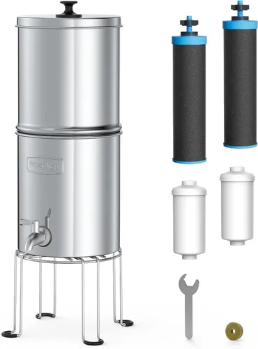 Sistema de filtro de agua alcalina Waterdrop alimentado por gravedad, aumenta el pH, reduce el fluoruro y hasta un 99% del cloro, con 4 filtros y