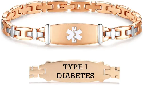 Vista 44 de LinnaLove Lady Medical Alert - Pulseras médicas de acero inoxidable para mujer, 7.5 pulgadas