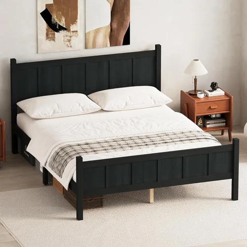 Vista 19 de Bellemave Twin Size Flat Panel Bed with Headboard & Footboard, Minimalist Modern Platform Bed with Wood Grain Finish and 11.5" Under-Bed Storage