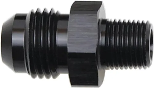 Vista 405 de Adaptador de tubo de aluminio recto 3AN acampanado a 1/4" NPT macho Unión de rosca adaptador de manguera de combustible negro